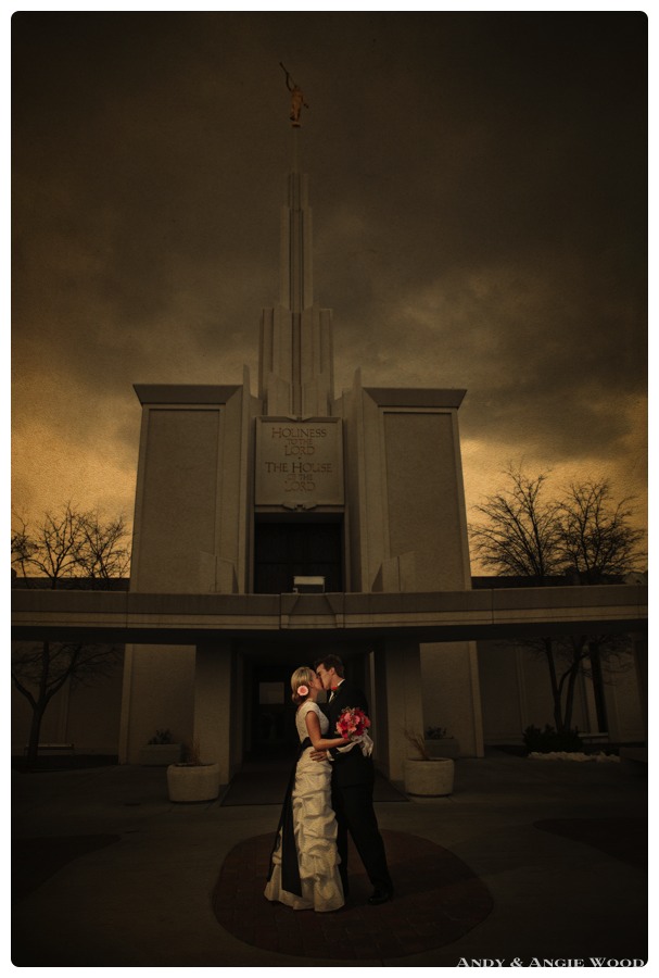 Couple in front of denver colorado mormon temple