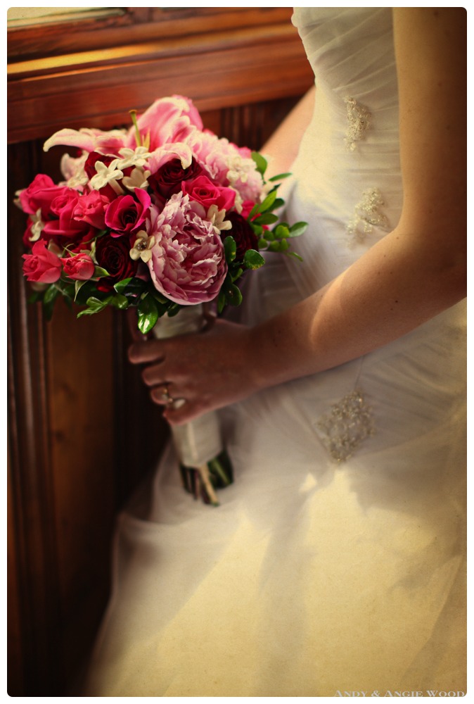 Picture of dress and bouquet on wedding day