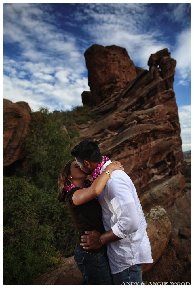 Red rocks engagement session with beautiful sky