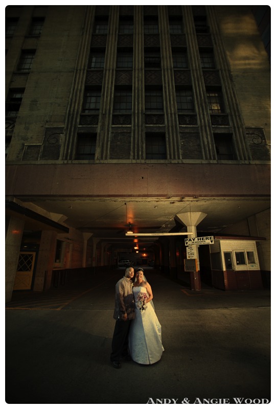 bride and groom in downtown denver